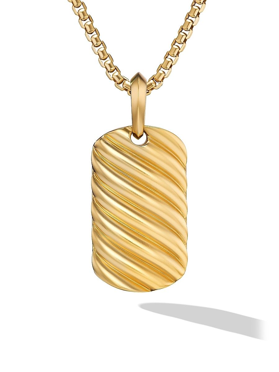 Men's Sculpted Cable Tag in 18K Yellow Gold, 27MM - Gold