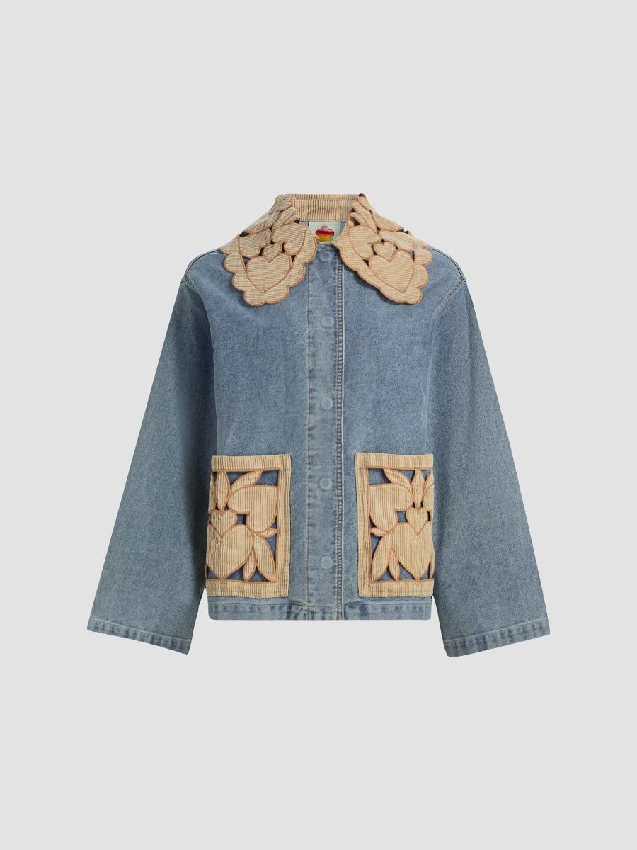 Farm Rio Women's Richelieu Cotton Denim Jacket - Denim - Size XS