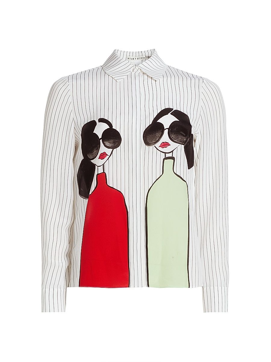 Women's Willa Staceface Pinstripe Silk Shirt - Twin Stace - Size Small