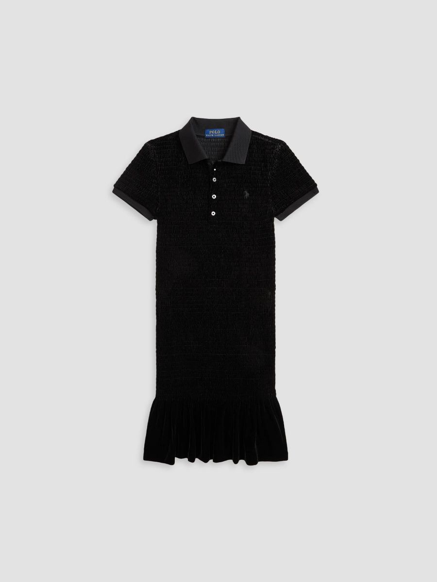 Polo Ralph Lauren Girl's Girl's Smocked Velvet Drop-Waist Polo Dress - Polo Black - Size 16