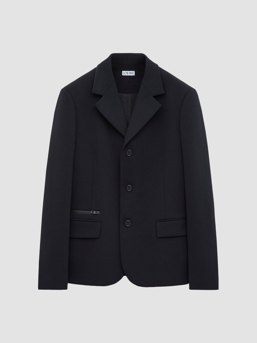 LOEWE Men's Single-Breasted Blazer Jacket - Black - Size 42