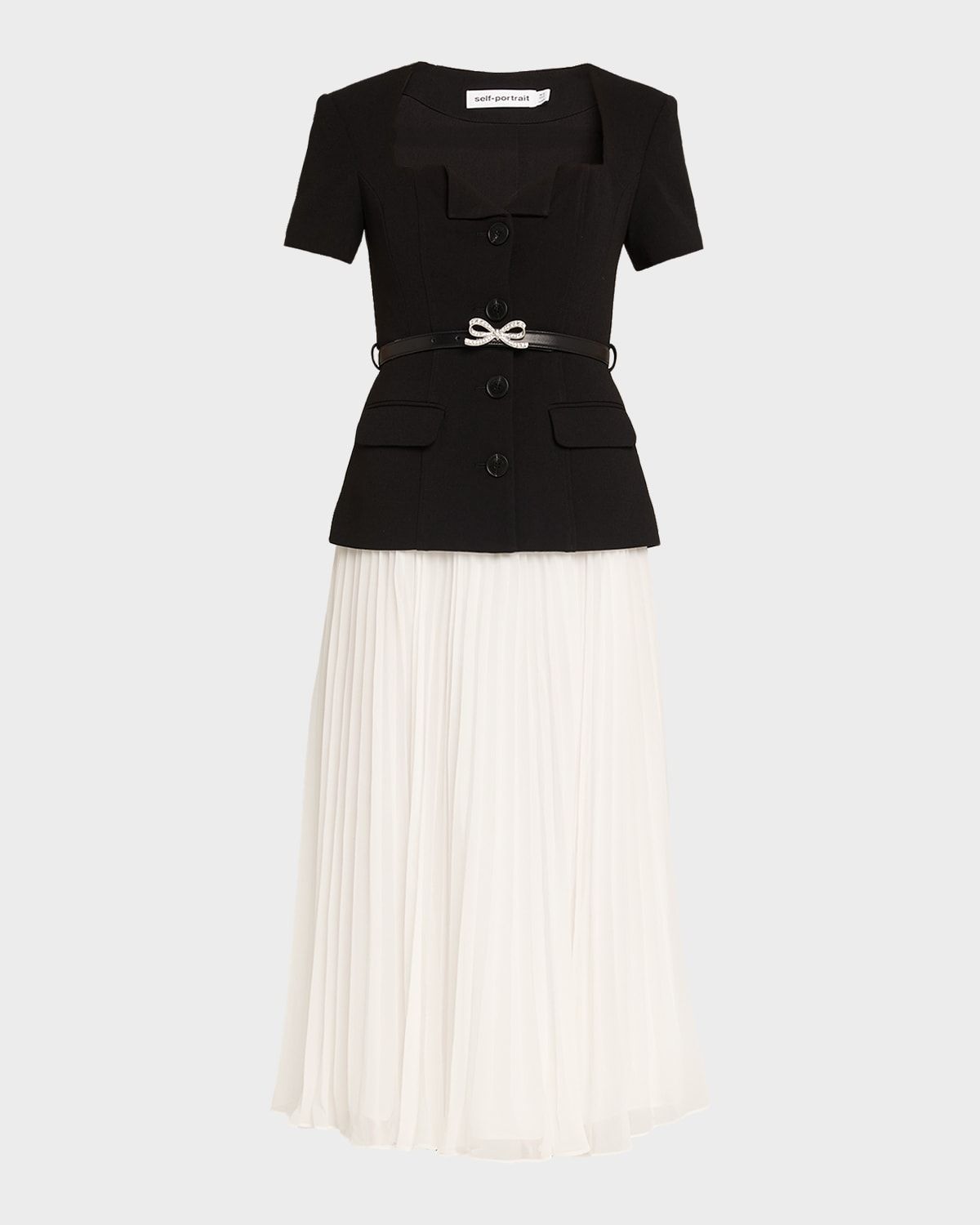 Tailored Contrast Chiffon Midi Dress