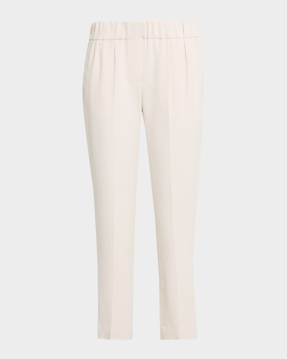 Crepe Cady Slim-Leg Ankle Pull-On Pants