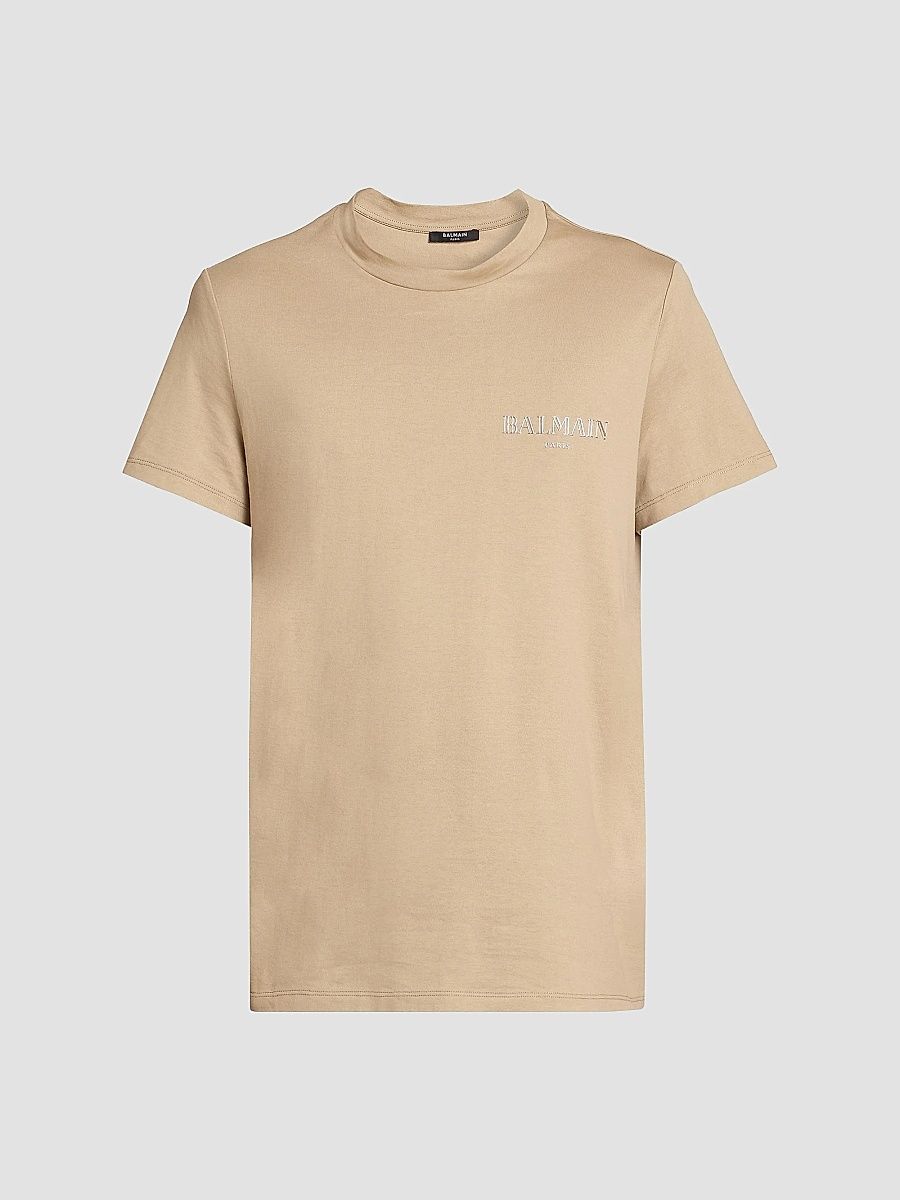 Balmain Men's Vintage Gel Cotton Slim-Fit T-Shirt - Camel Argent - Size XL