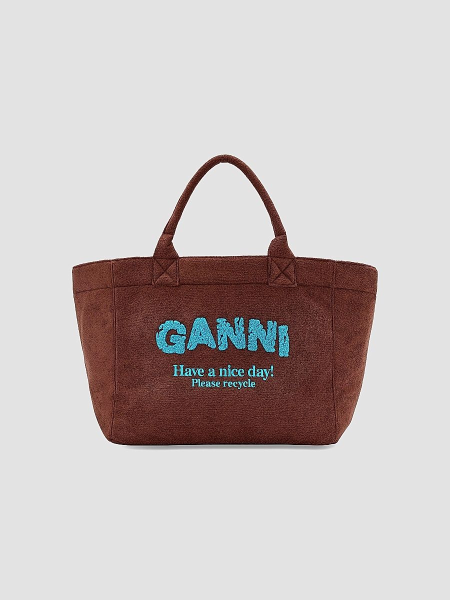 Ganni Women's XXL Logo Shopper Tote Bag - Chicory Coffee