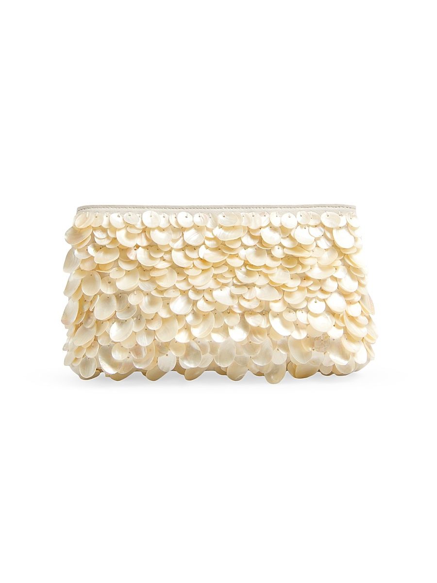 Women's Reese Shell-Embellished Leather Clutch - Ivory