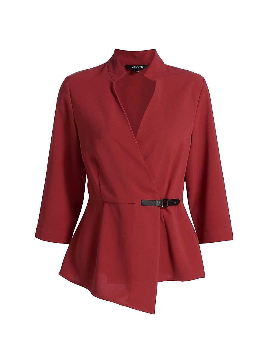 Women's Crepe Side Buckle Wrap Blouse - Russet - Size Small