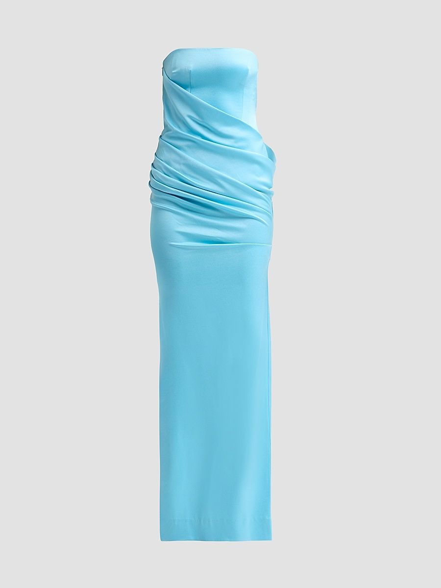 Women's Strapless Drape Longline Corset Column Gown - Aqua - Size 4