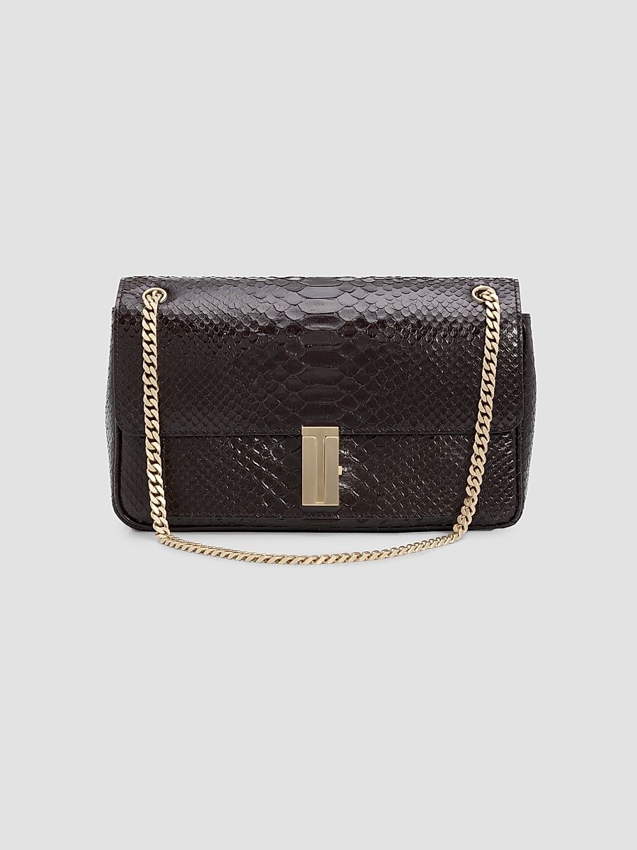 Women's Mia Python-Embossed Leather Chain Shoulder Bag - Espresso
