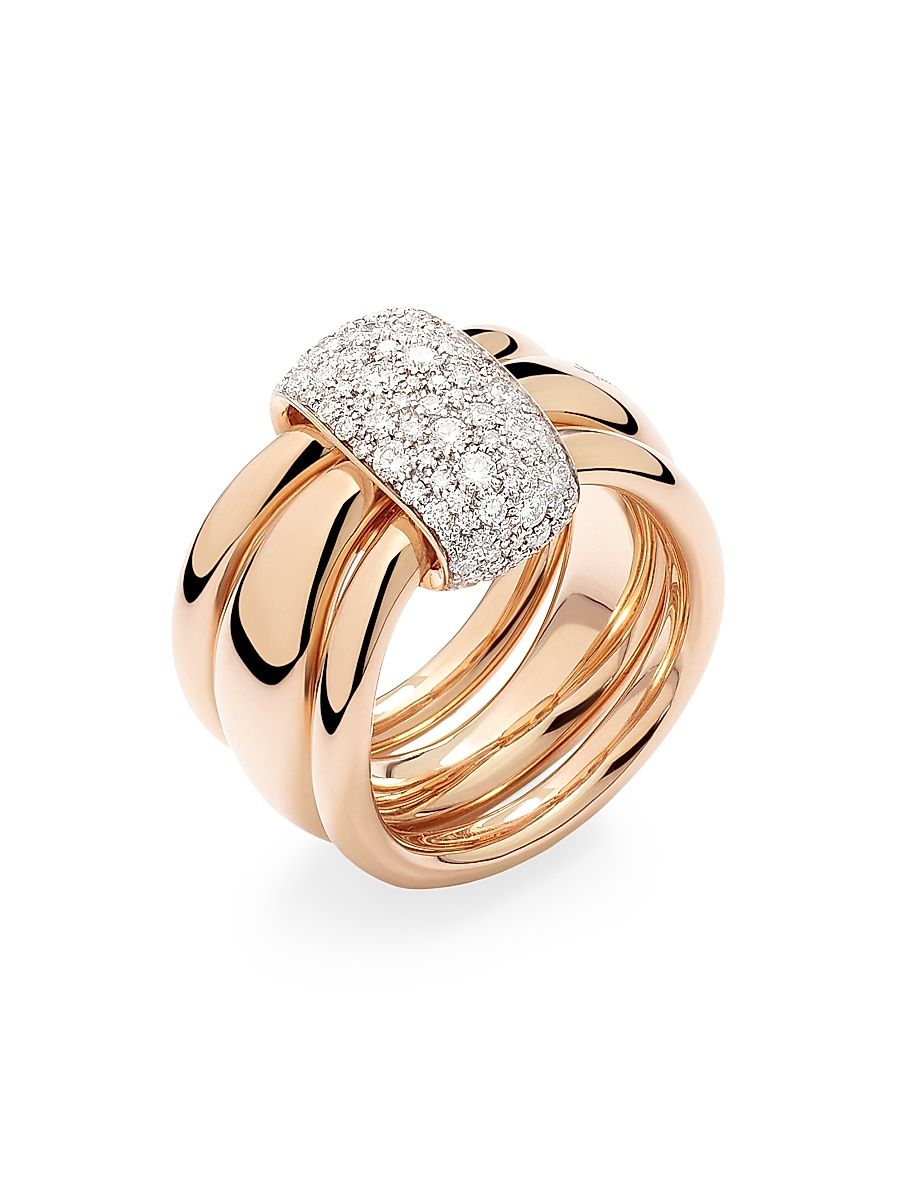 Women's Pomellato Together Two-Tone 18K Gold & 1.00 TCW Diamond Triple-Band Ring - Rose Gold - Size 53