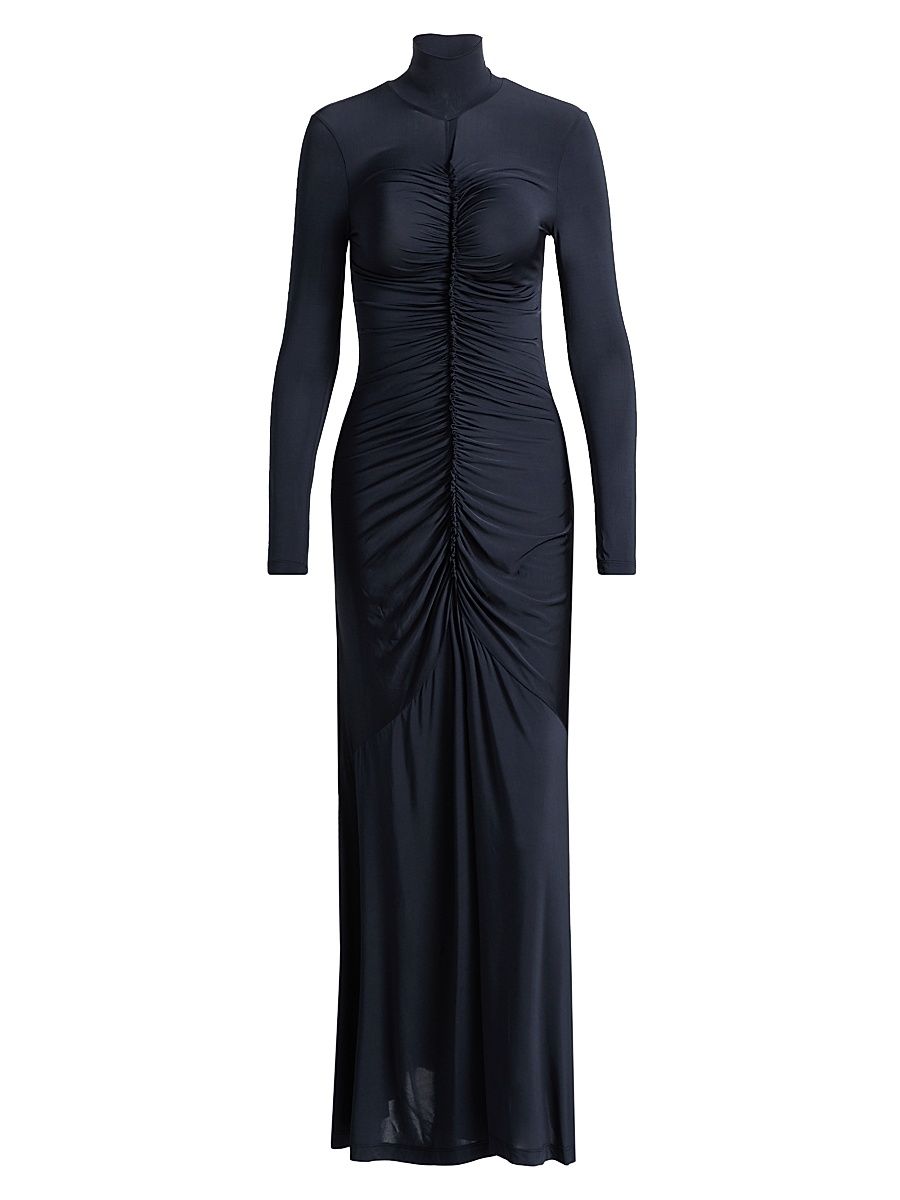 Women's Ida Turtleneck Ruched Satin Maxi Dress - Midnight - Size XL