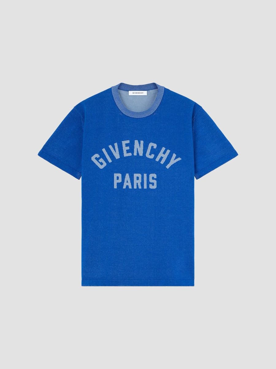 Givenchy Men's T-Shirt in Knit with Jacquard - Lagoon Blue - Size XXL