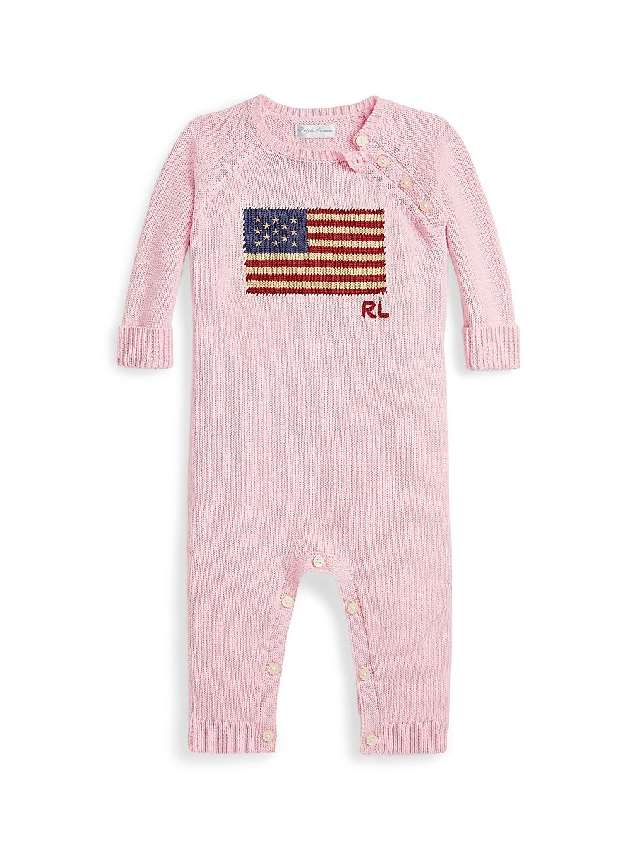 Baby Girl's Knit Cotton Flag Coverall - Acacia Pink - Size Newborn