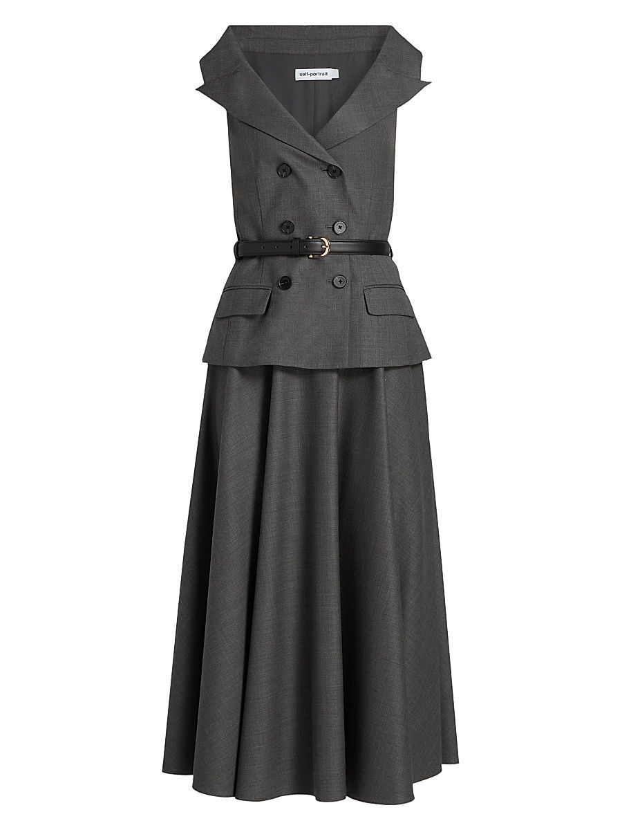Women's Belted Tailored Wool-Blend Midi-Dress - Grey - Size 6