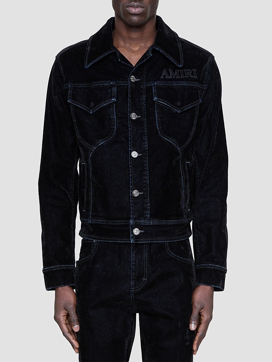 Men's Vintage-Cut Flock Denim Jacket - Black - Size Small