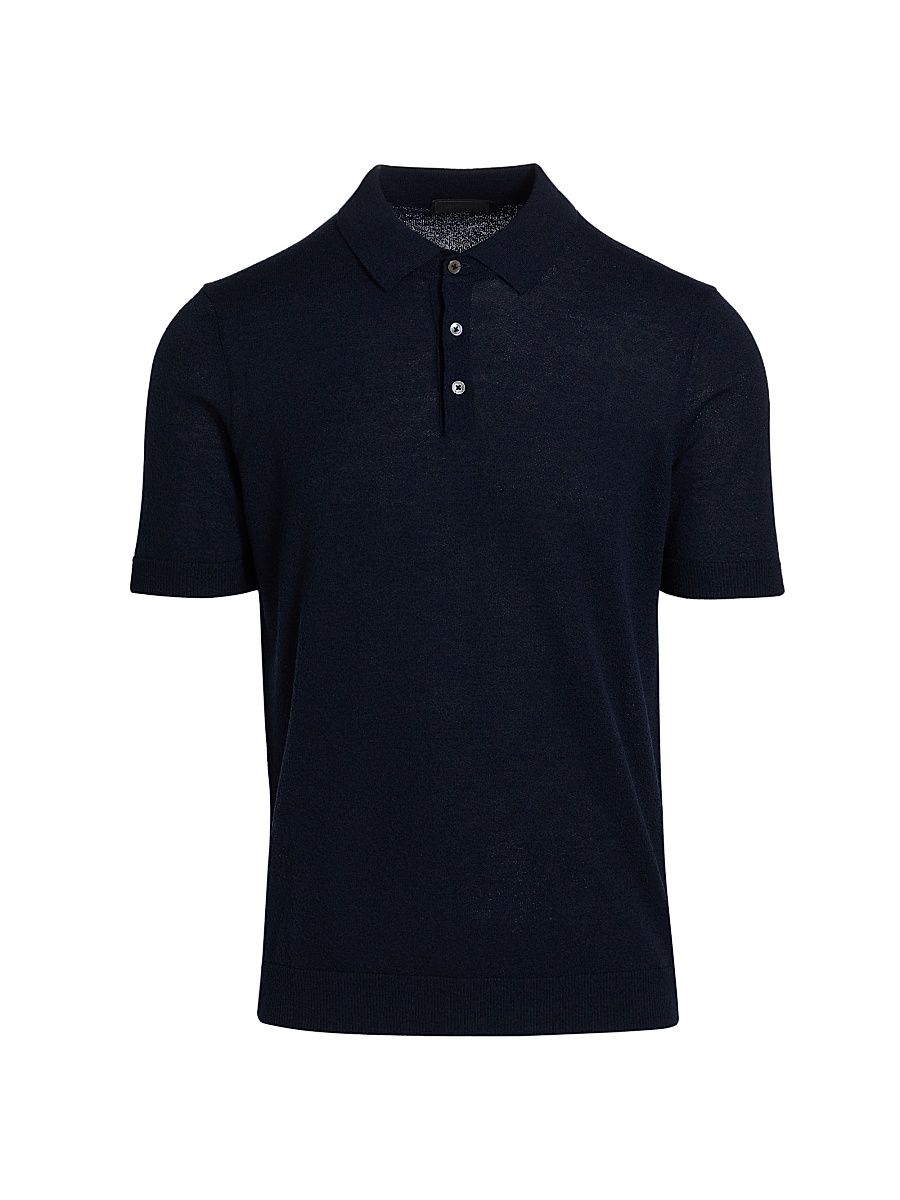 Men's COLLECTION Wool-Blend Jersey Polo Shirt - Navy - Size Large