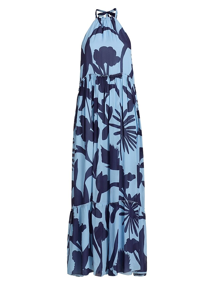 Women's Ayla Floral Chiffon Halterneck Maxi Dress - Powder Garden - Size XL