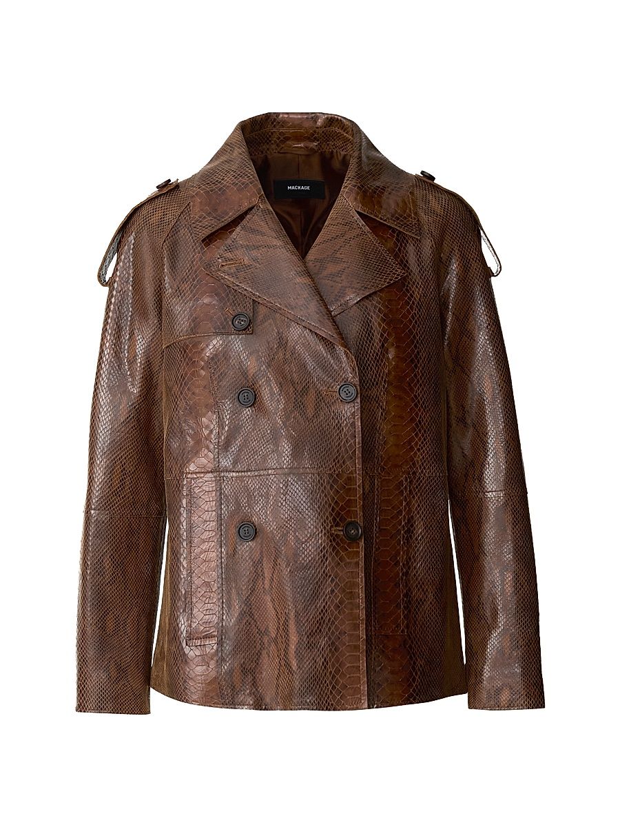 Women's Dolores Snake-Embossed Leather Jacket - Umber - Size XL