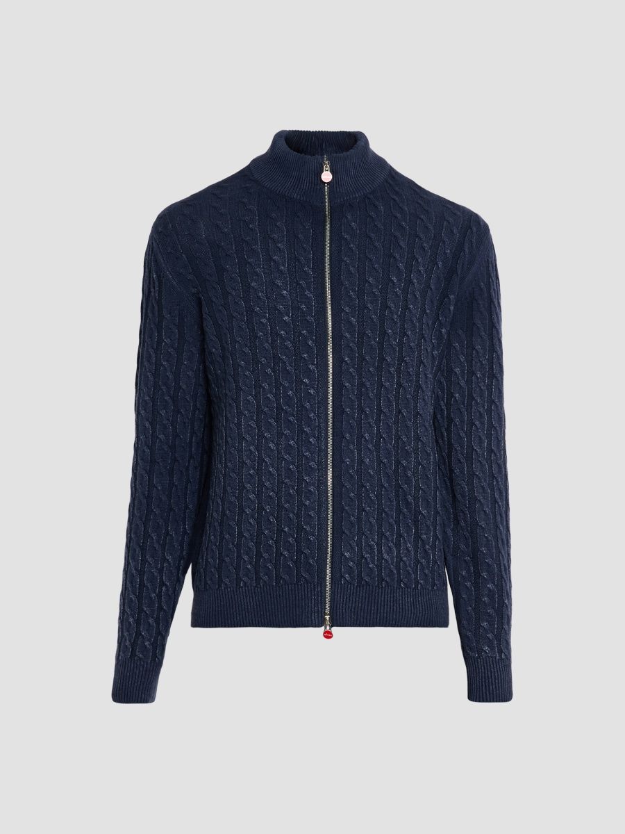 Kiton Men's Zip Cable-Knit Cashmere Sweater - Navy - Size Medium