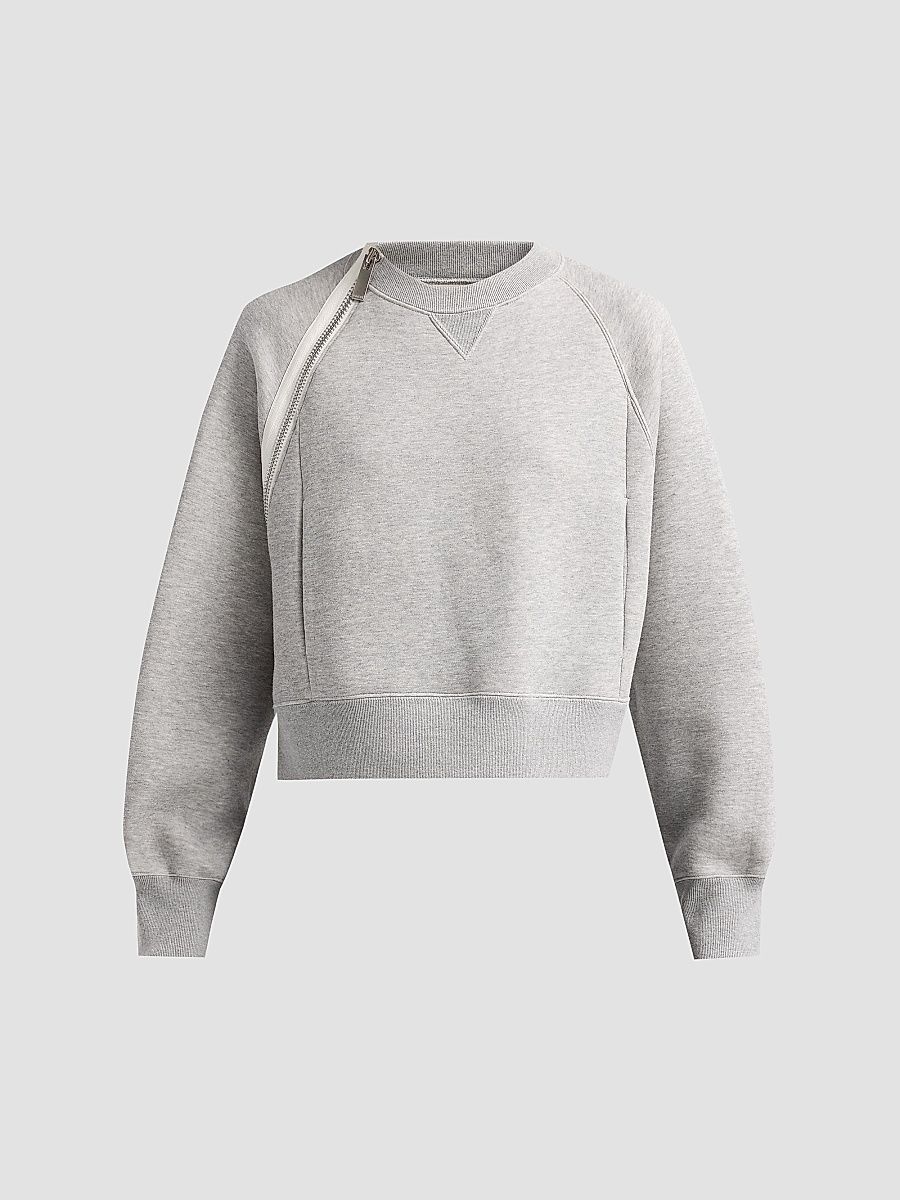 Women's Zip Sponge Crewneck Sweatshirt - Gray - Size XL