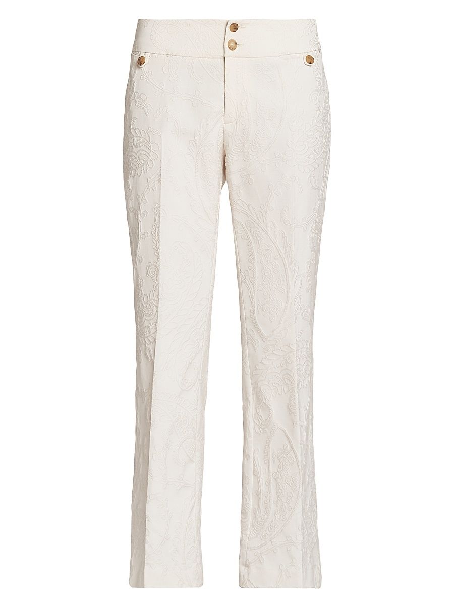 Women's Paisley Embossed Trousers - Light Creamy White - Size 14