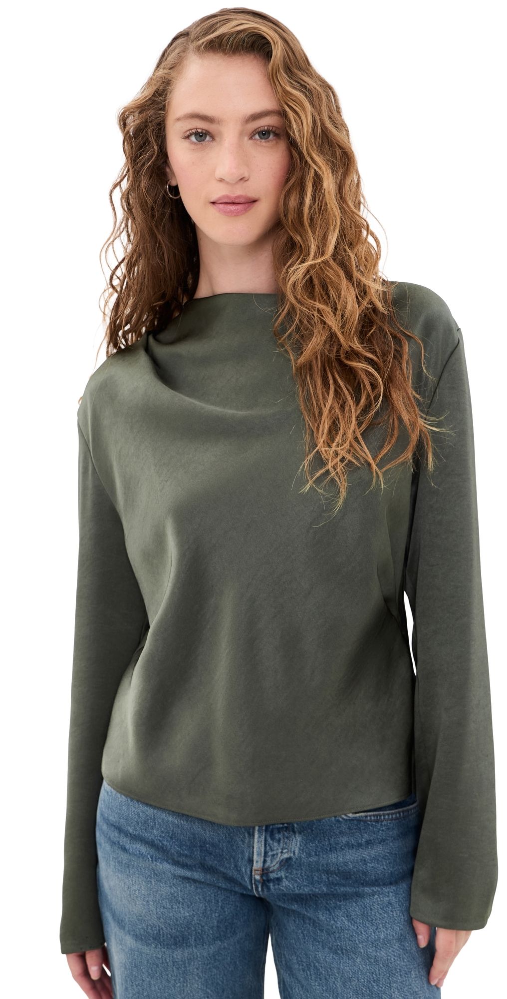 Vince Draped Cowl Neck Blouse Dusty Olive M