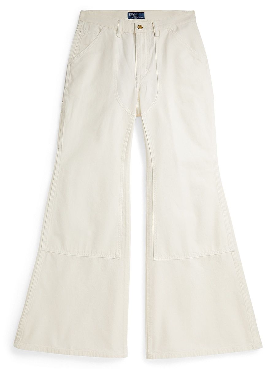 Women's High-Rise Cotton Flared Pants - Cream - Size 8