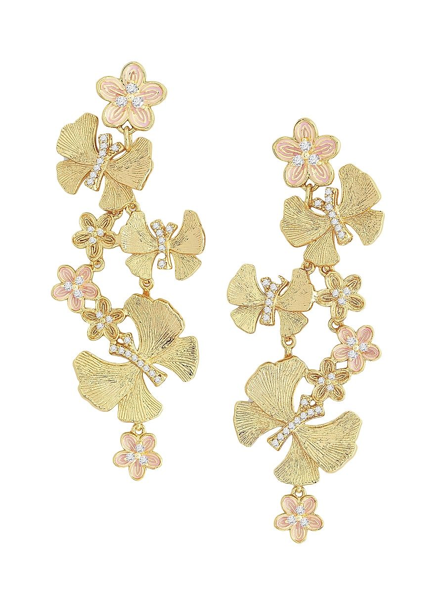 Women's Butterfly 14K Gold-Plated, Cubic Zirconia & Pink Enamel Drop Earrings - Gold