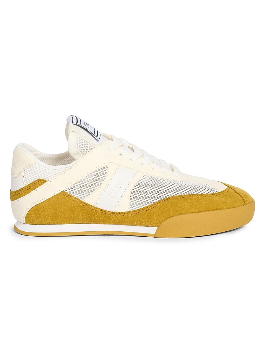 Women's Colorblocked Mesh Panel Leather Sneakers - Honey Gold - Size 11