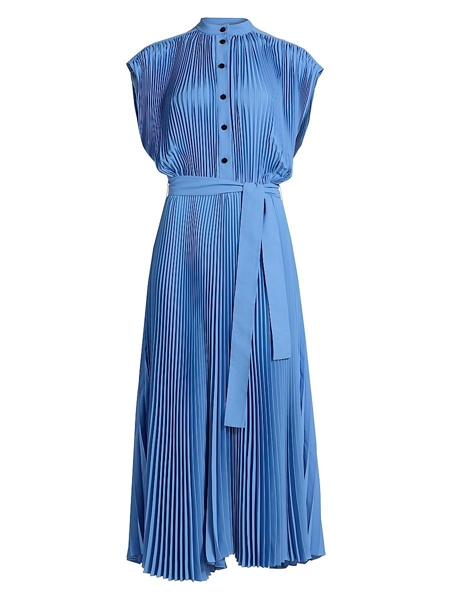 Women's Farah Pleated Crepe Tie-Waist Midi-Dress - Sky Blue - Size 10