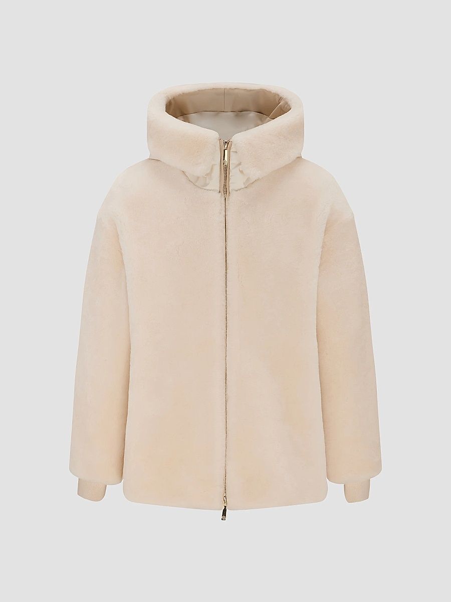Gorski Women's Select Shearling Lamb Jacket with Hood - Ivory - Size Small