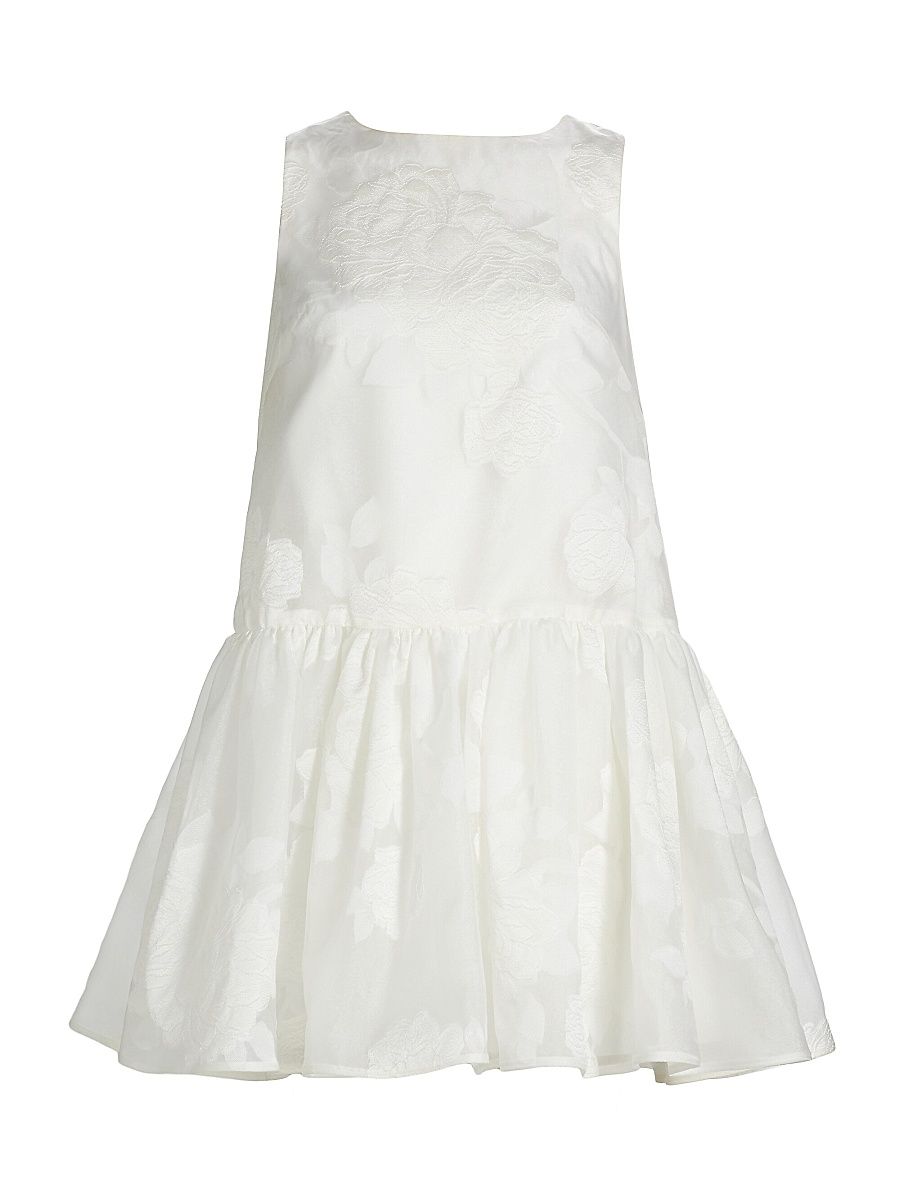 Women's Floral Embroidered Shift Minidress - Ivory - Size 8