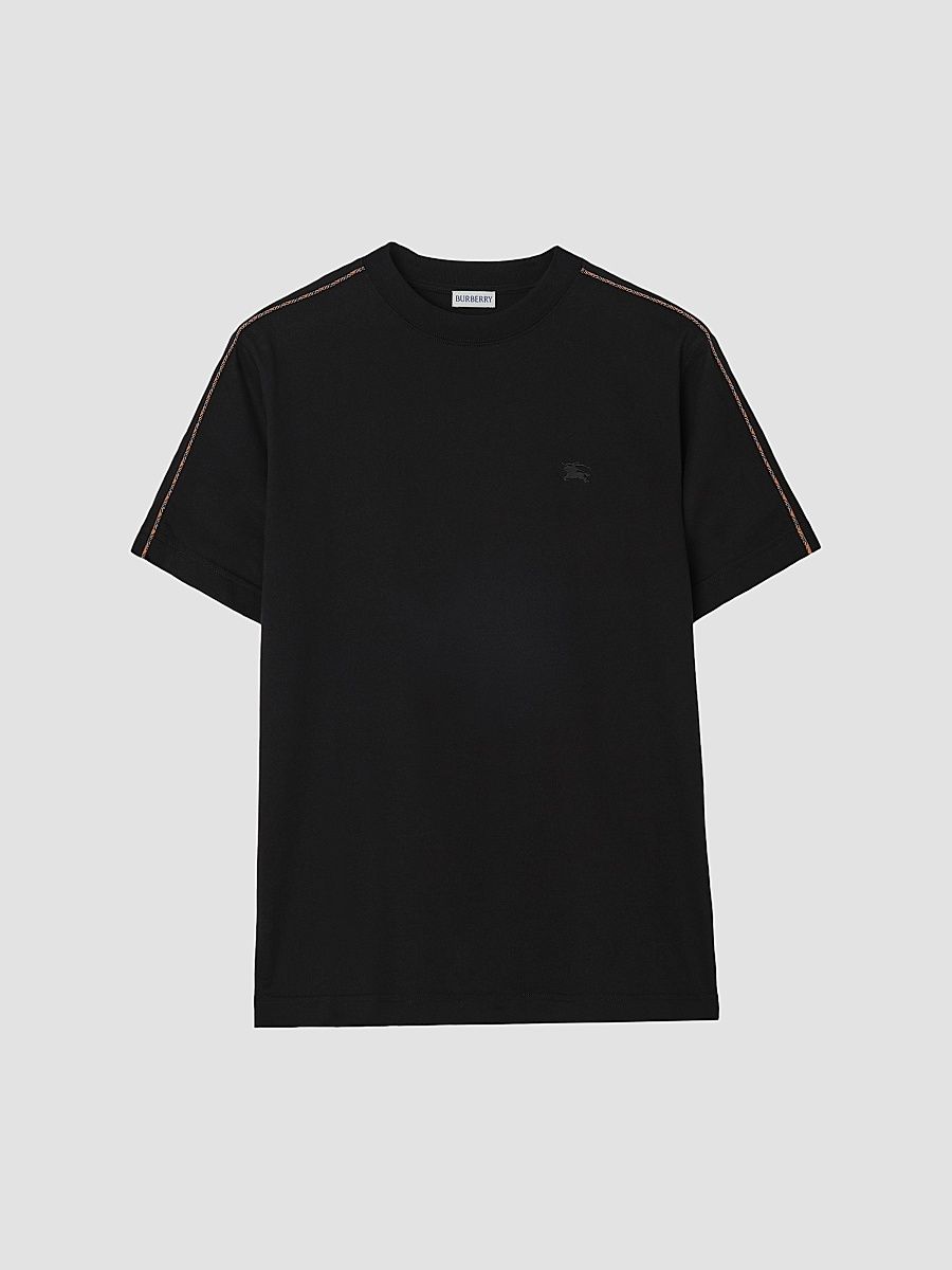 Men's Seth Check Piping Cotton Crewneck T-Shirt - Black - Size Large