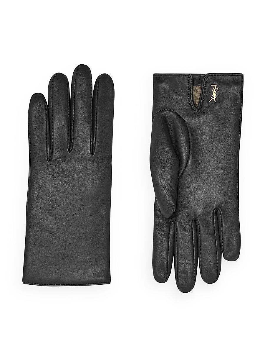 Saint Laurent Women's Cassandre Short Gloves in Lambskin and Cashmere - Black - Size 7