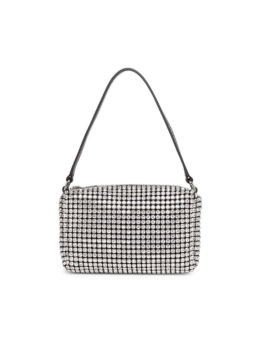Women's Medium Heiress Rhinestone Mesh Pouch - White