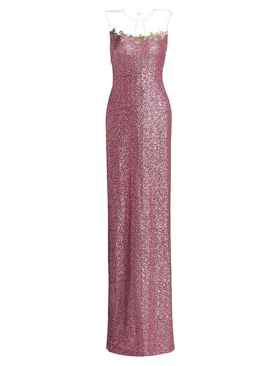 Women's Floral-Appliquéd Sequined Gown - Pink Multi - Size 2