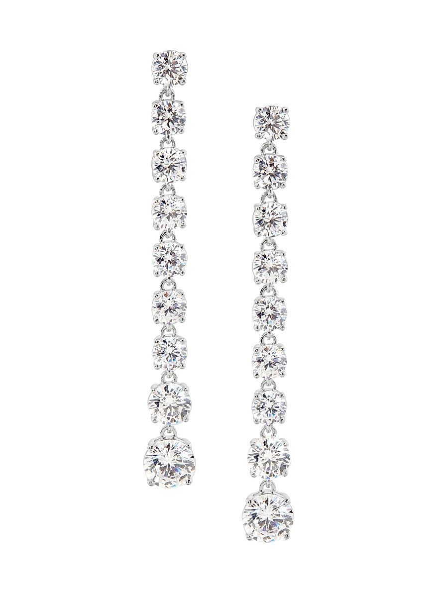 Women's Perfect Tennis Cubic Zirconia Graduated Linear Earrings - Rhodium