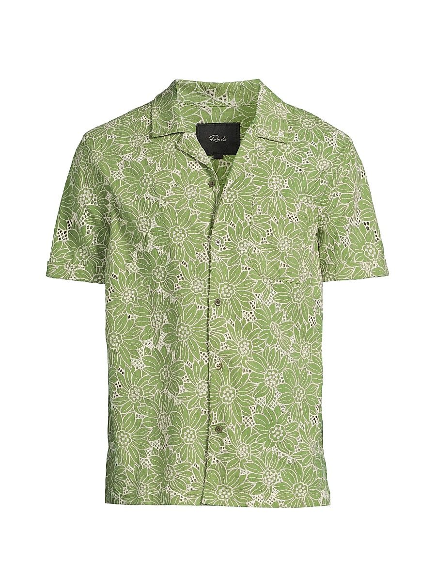 Men's Tyler Sunflower Cotton Shirt - Green White Sunflower - Size Medium