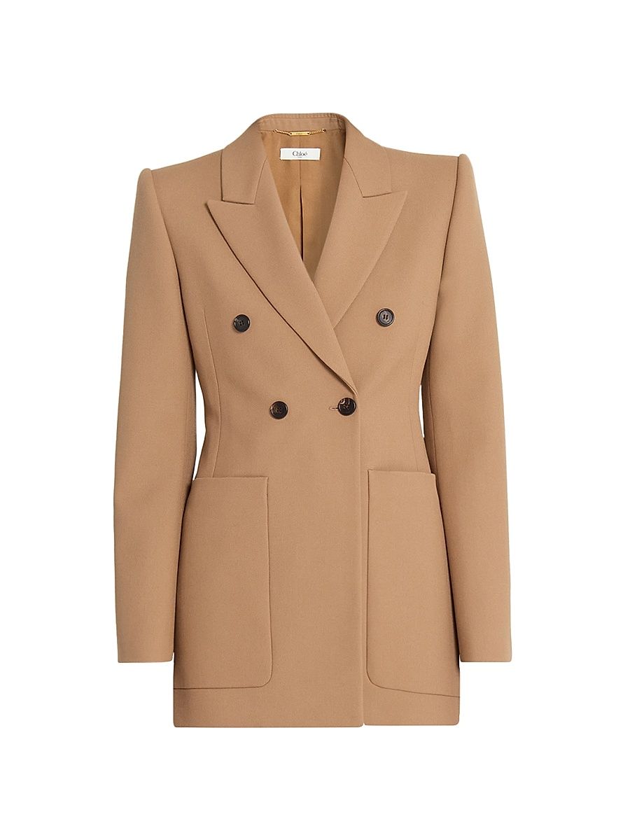 Women's Wool Double-Breasted Jacket - Coconut Brown - Size 8