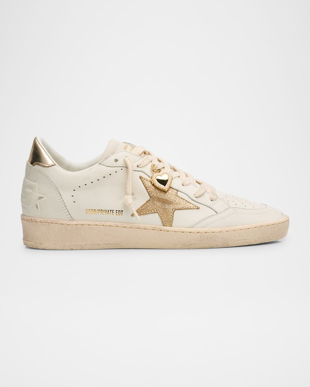 Ball Star Mixed Leather Low-Top Sneakers with Functional Locket