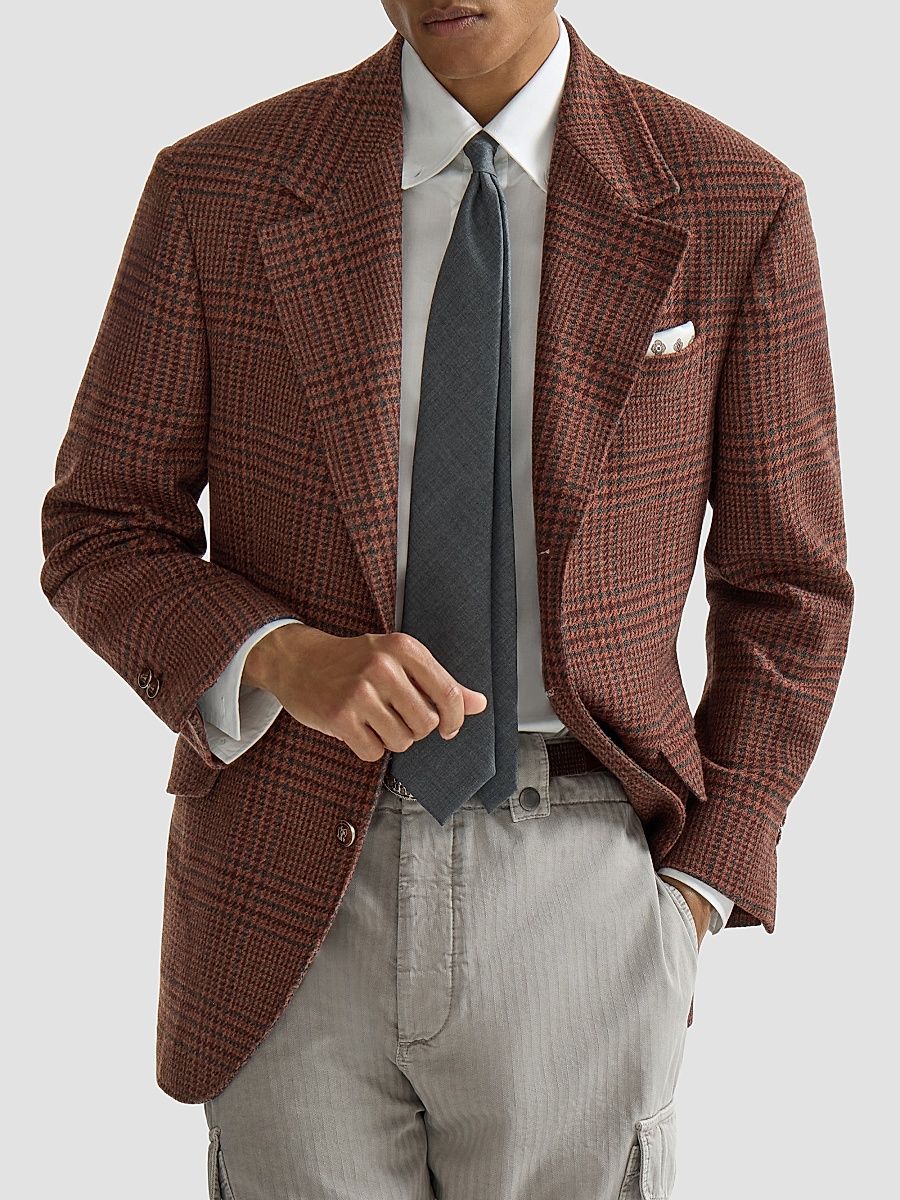 Men's Cashmere Prince of Wales Cavallo Tailor Blazer - Brown - Size 38