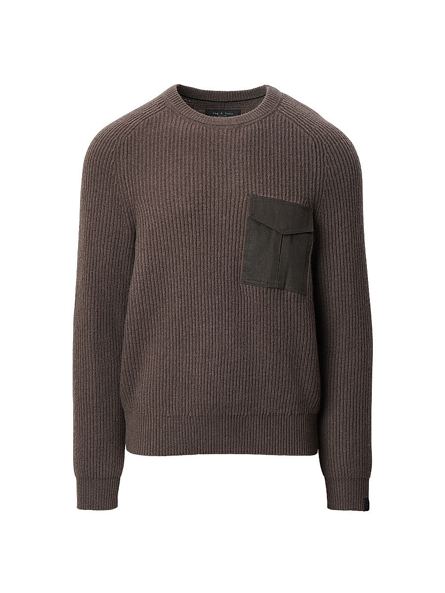 Men's Walker Mixed-Media Crewneck Sweater - Bark - Size Medium