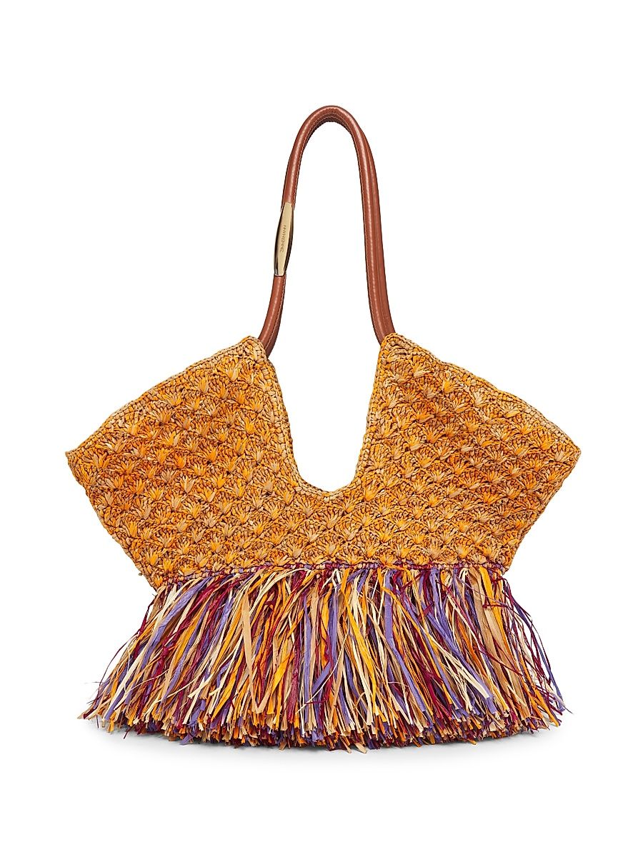 Women's Medium Goldtentime Fringe Raffia Tote Bag - Multicolor Mouline