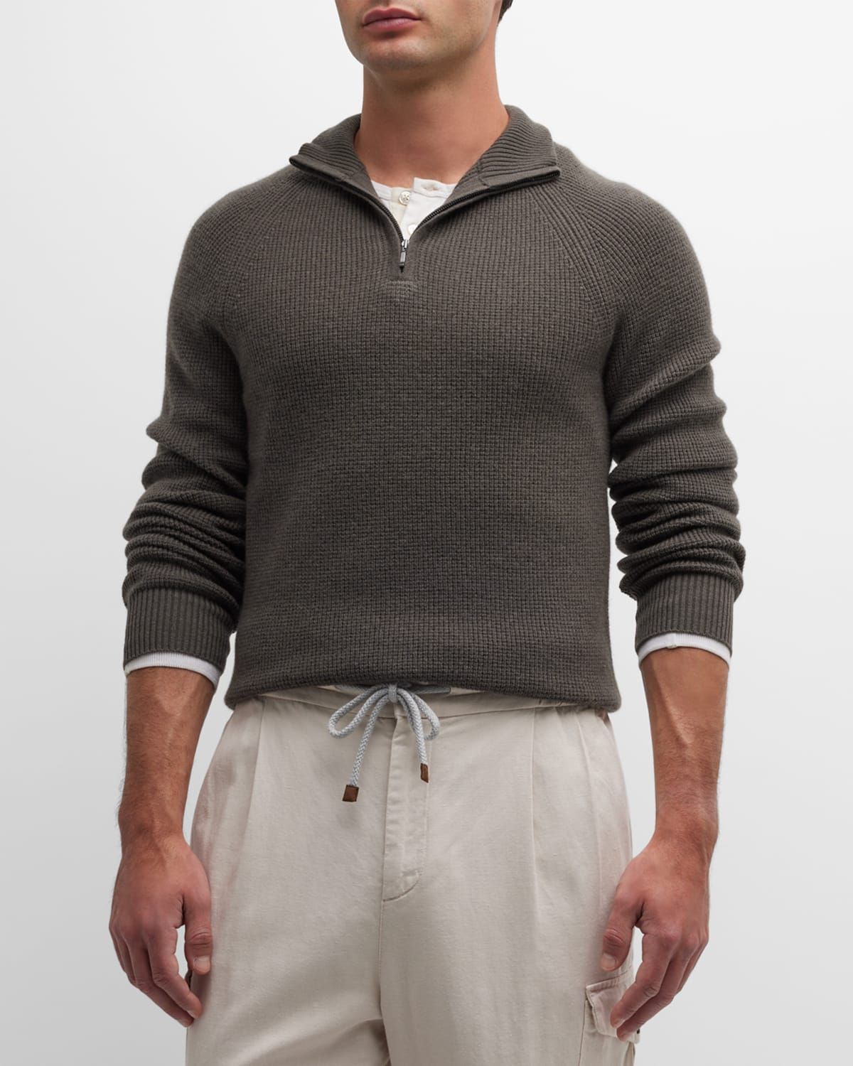 Men & apos;s Cashmere Waffle Knit Quarter-Zip Sweater