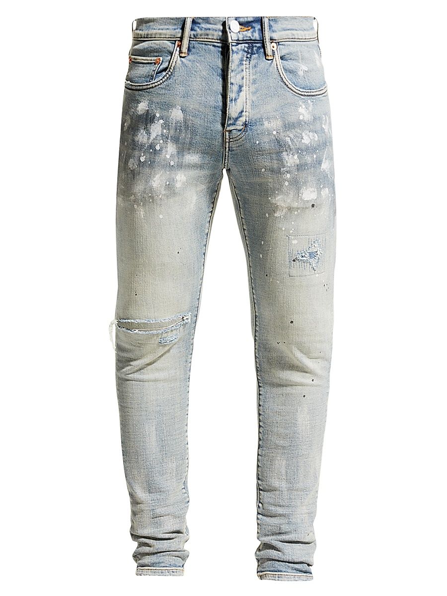 Men's Splatter Stretch Slim-Fit Jeans - Blue - Size 36
