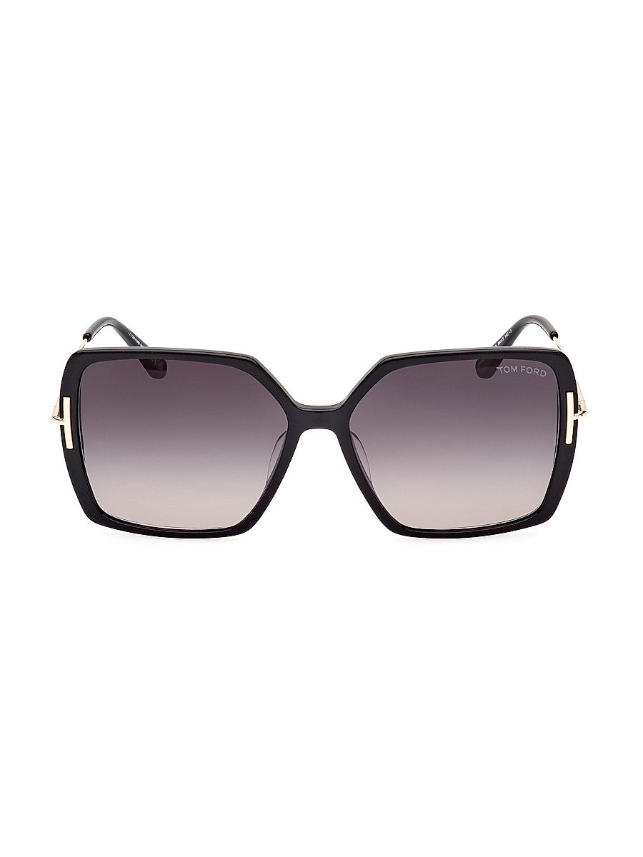 Women's Joanna 59MM Rectangular Sunglasses - Shiny Black