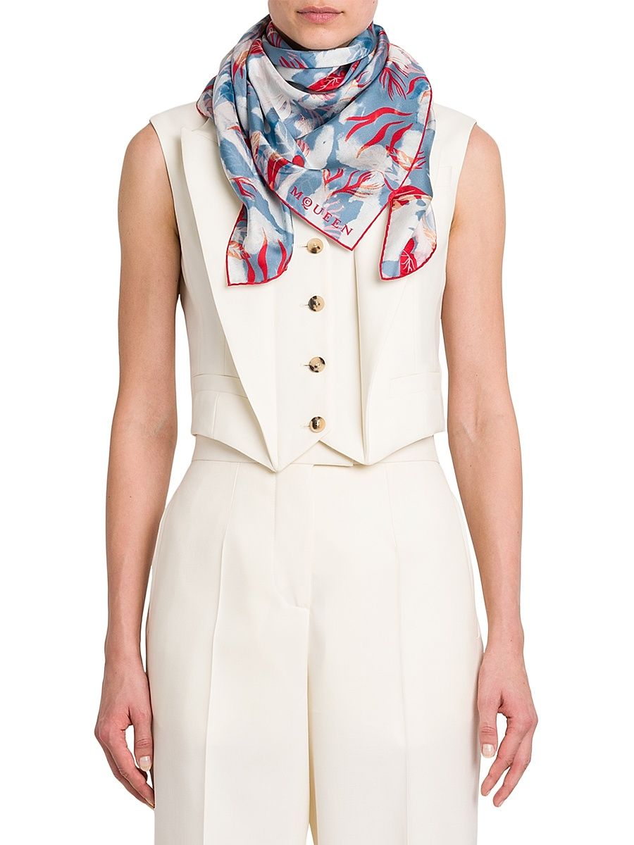 McQueen Women's Hawaiian Floral Silk Scarf - Bluette Red
