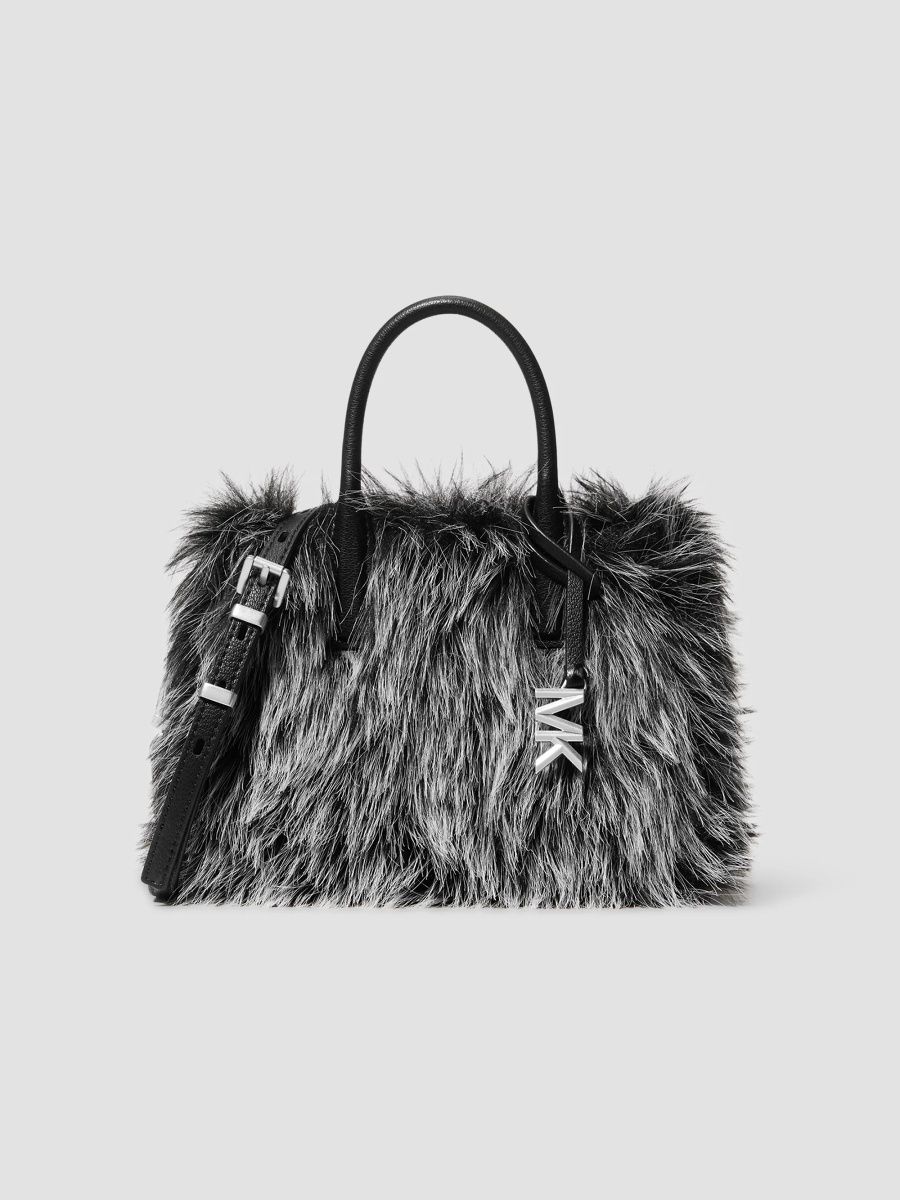 MICHAEL Michael Kors Women's Laila Medium Faux-Fur Satchel Bag - Black