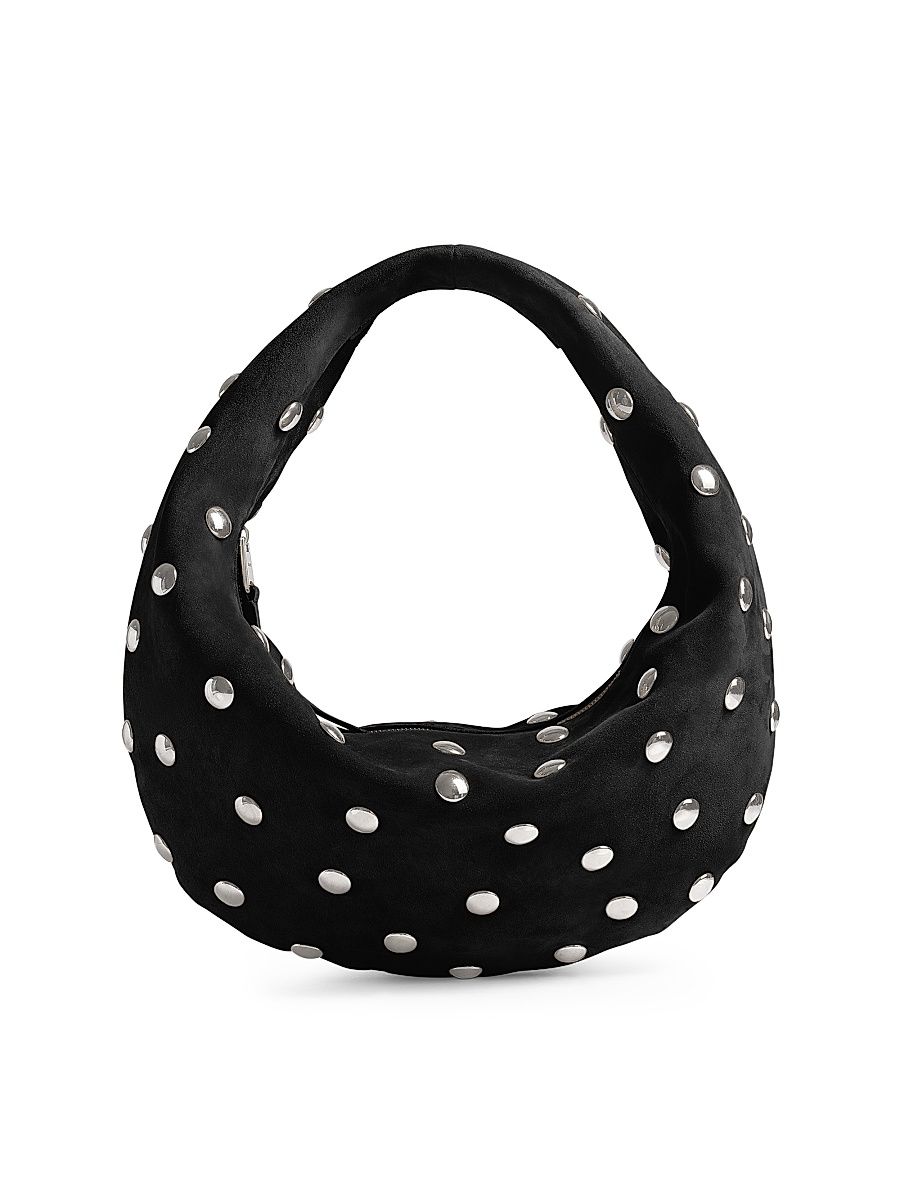 Women's Medium Olivia Studded Suede Hobo Bag - Black