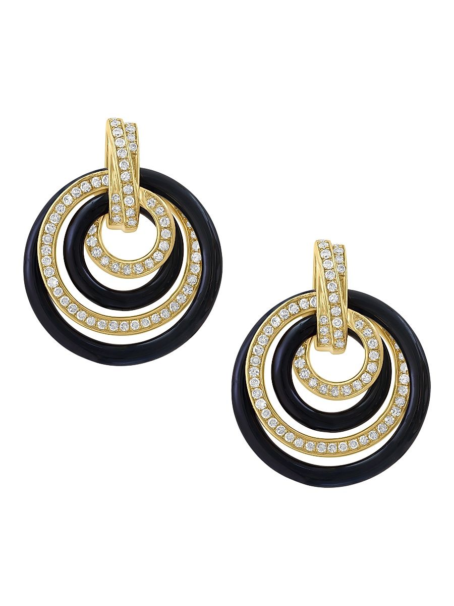 Women's 14K Yellow Gold, Black Onyx & 0.58 TCW Diamond Spiral Drop Earrings - Yellow Gold